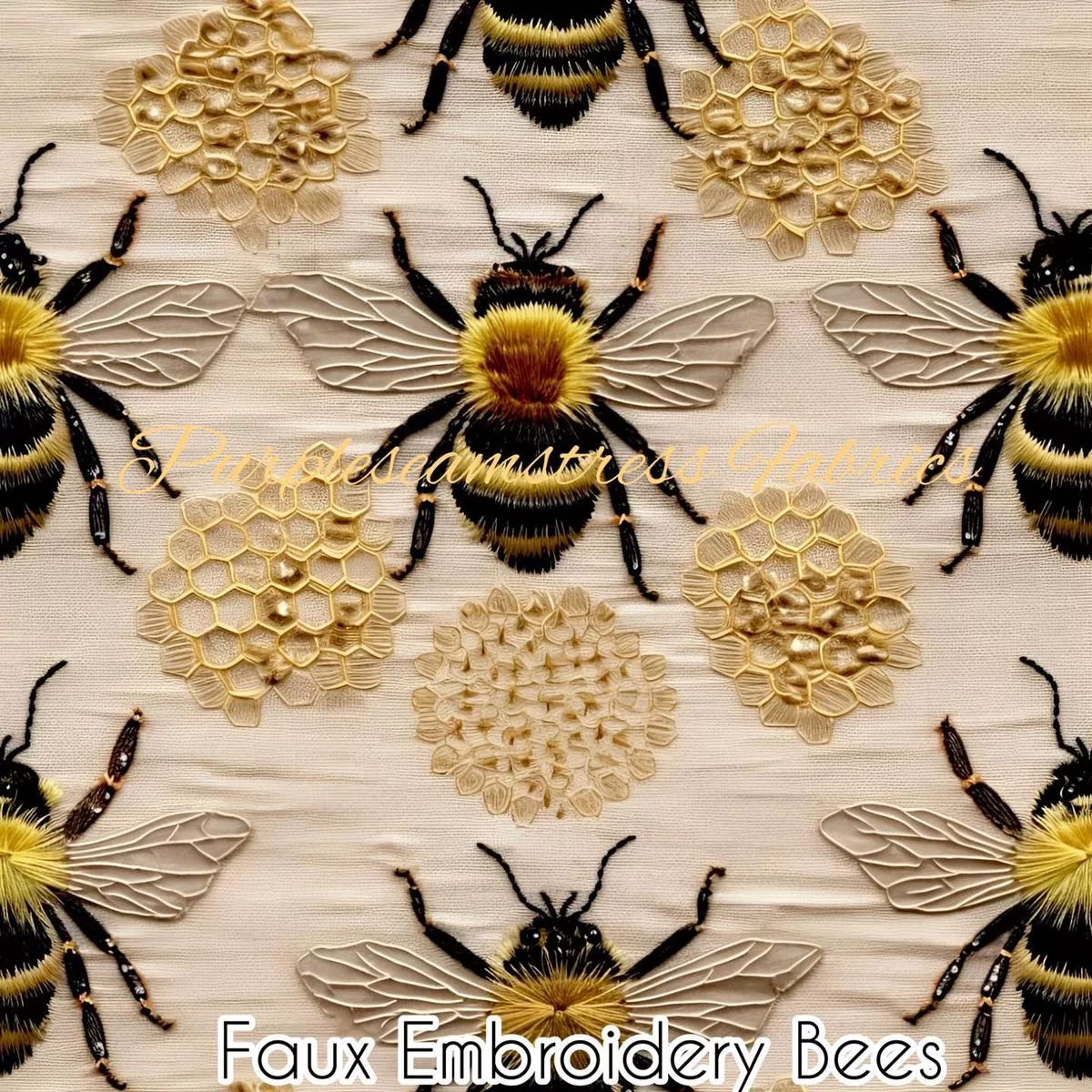 Faux Embroidered BeesFabric