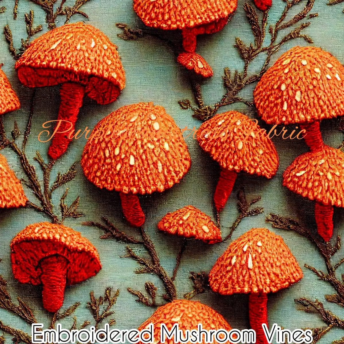 Faux Embroidered Mushroom Vines…