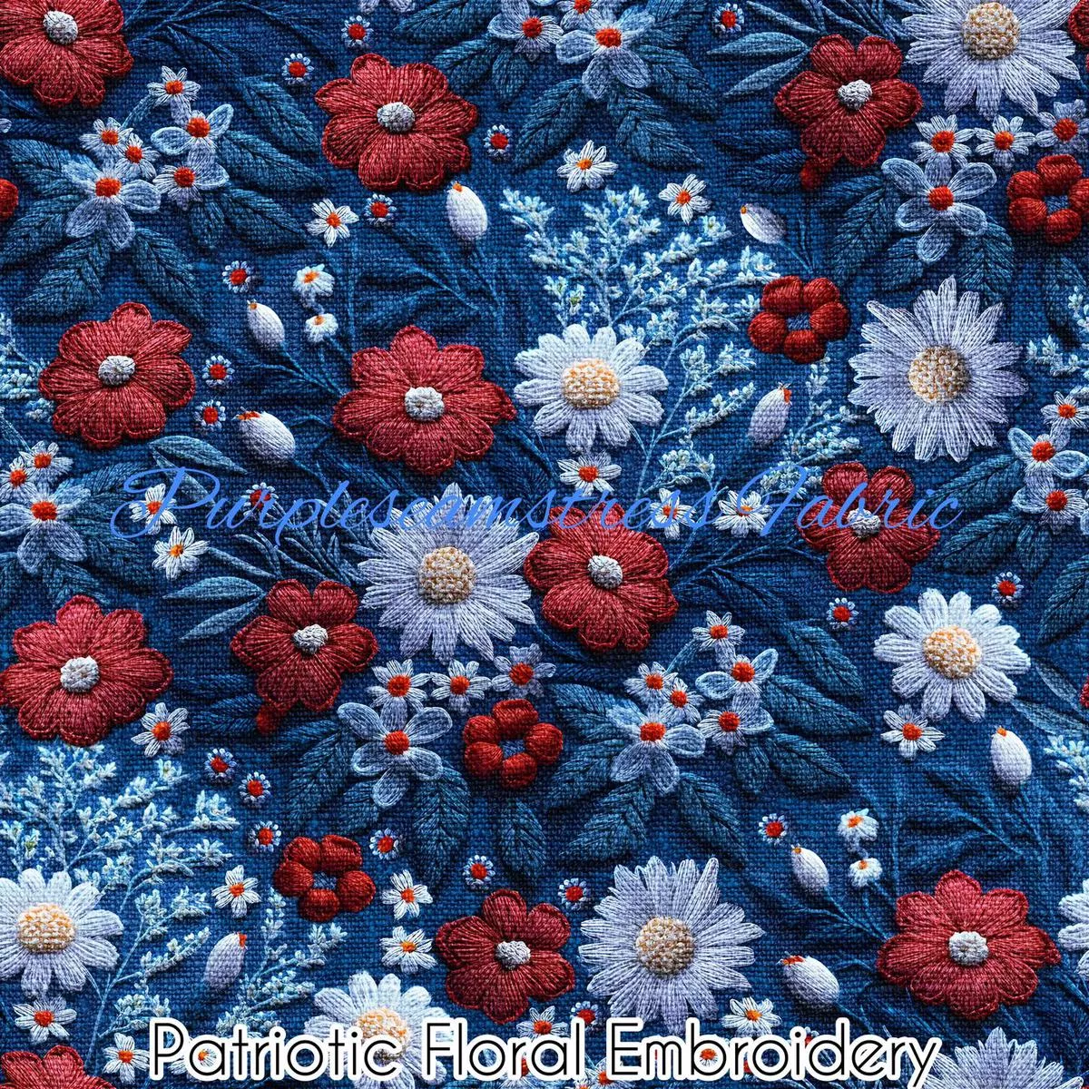 Faux Patriotic Floral Embroidery …