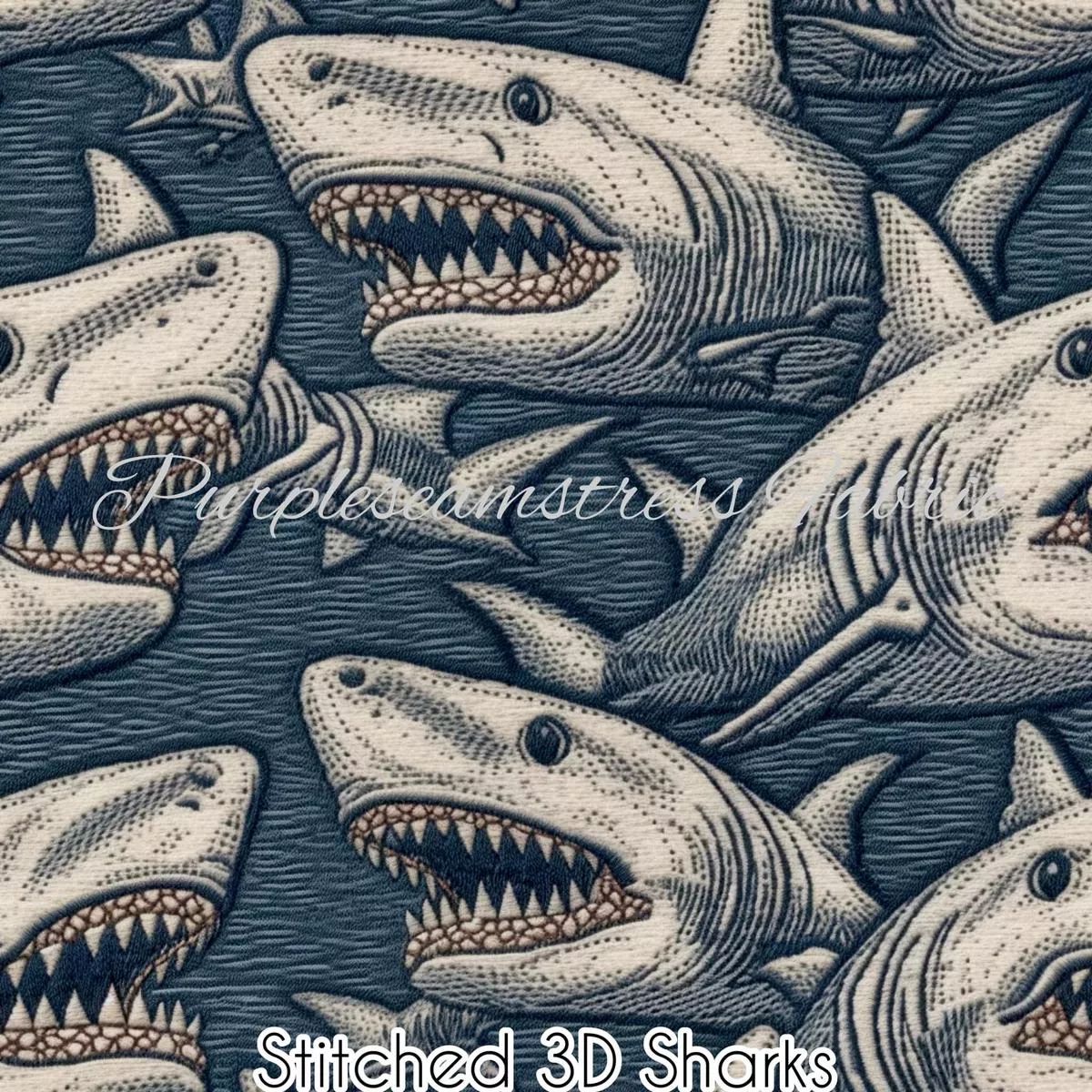 Faux Stitched 3D SharksFabric