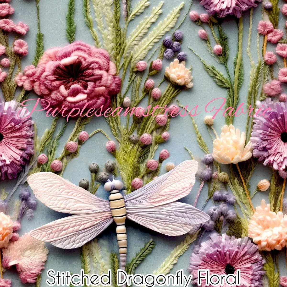 Faux Stitched Dragonfly FloralF…