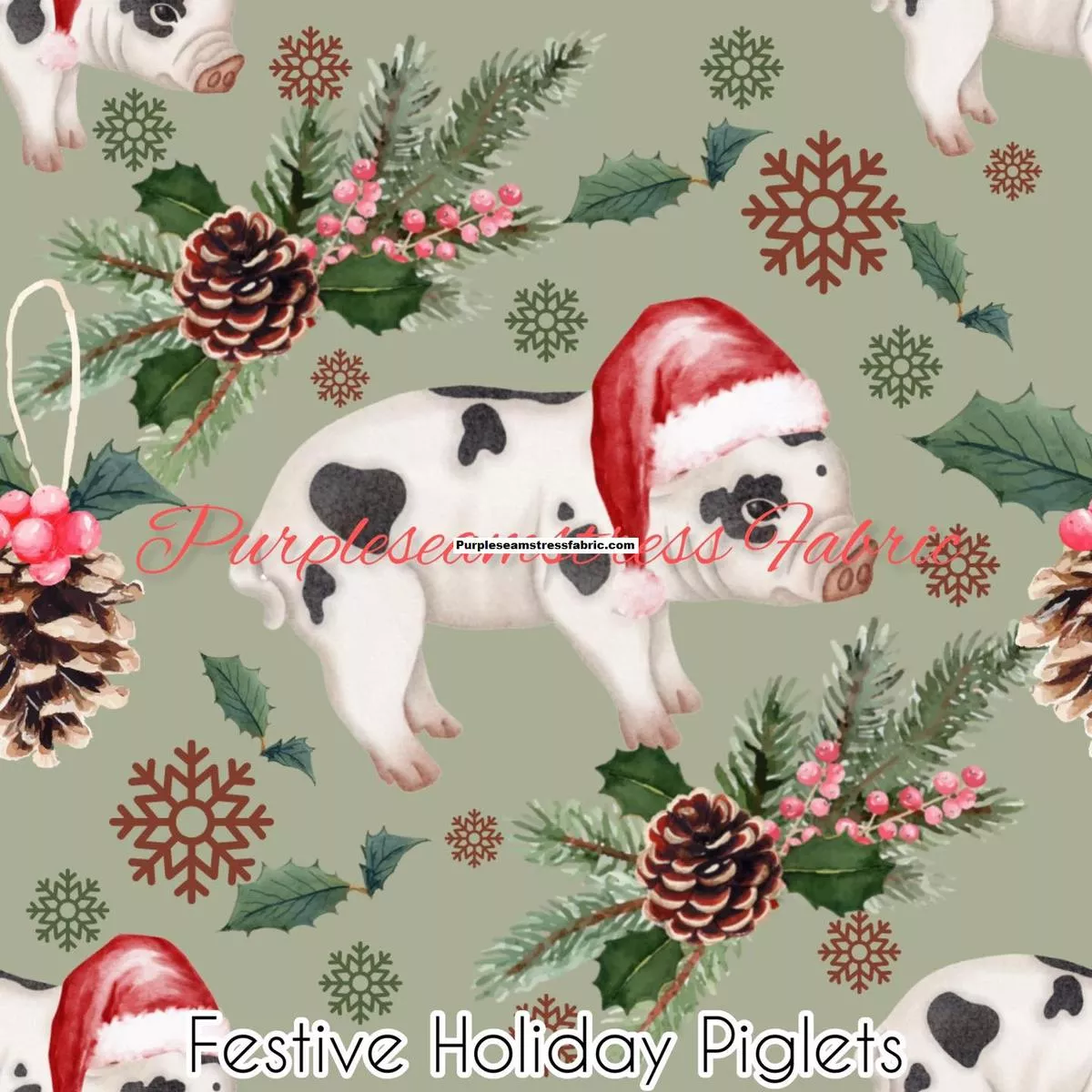 Festive Holiday PigletsFabric
