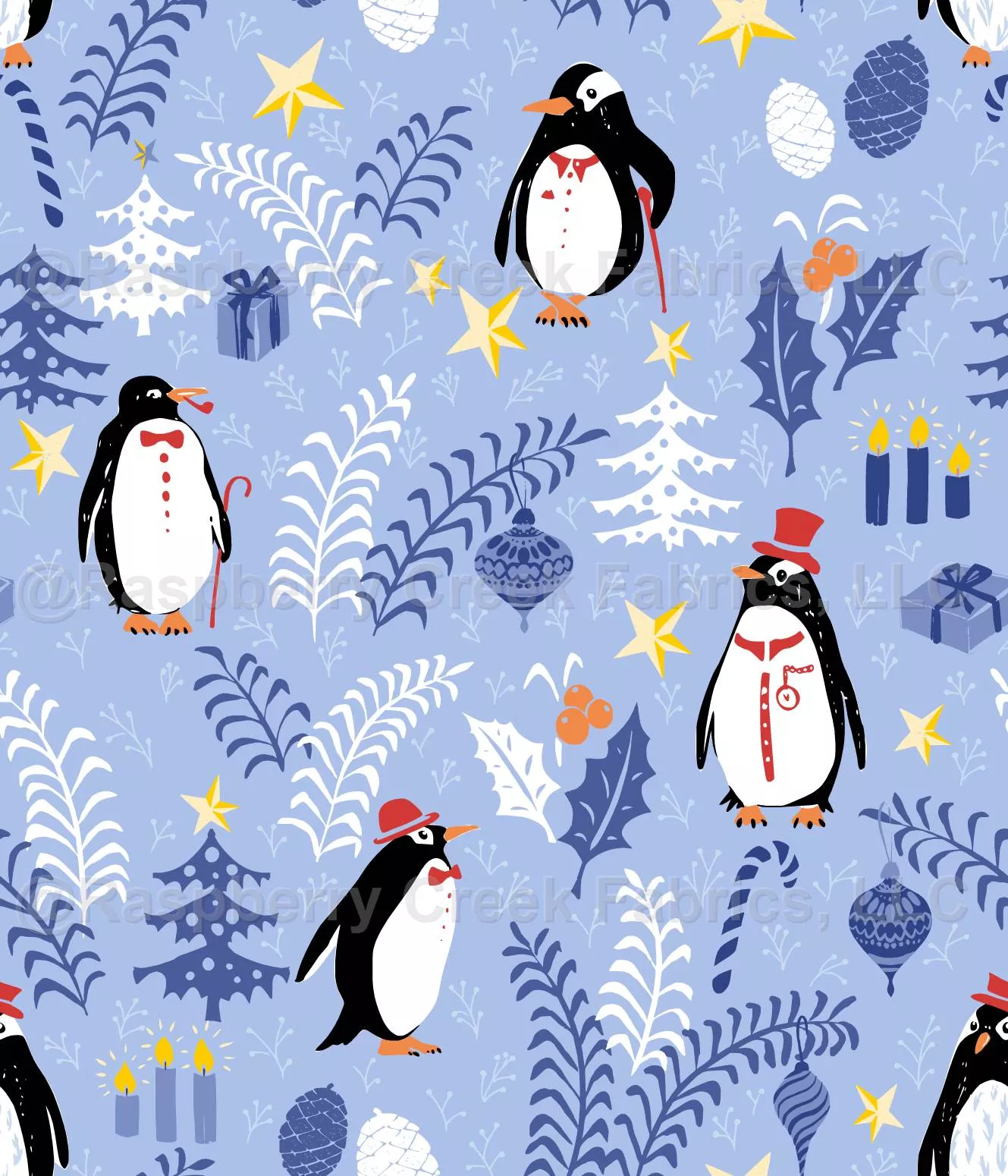 Festive winter animals penguins Christmas Pattern soft blue