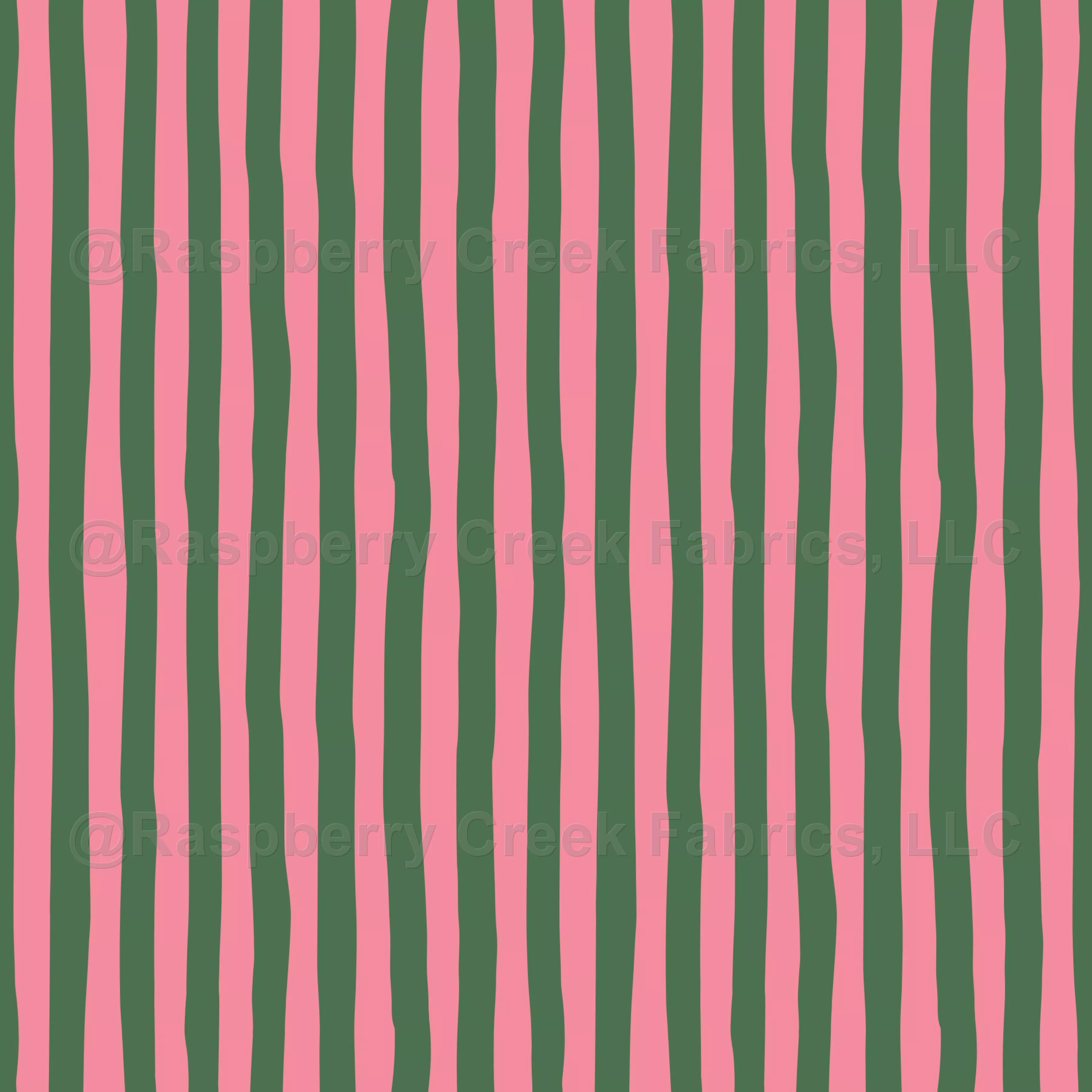 Flamingo Pink & Green Wonky Stripes