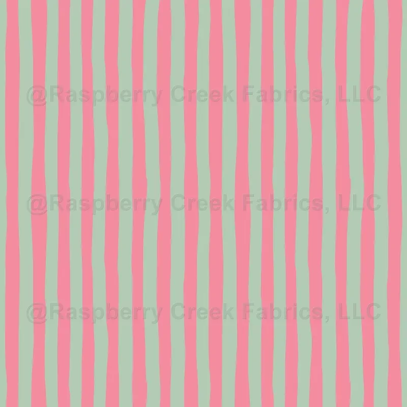 Flamingo Pink & Light Green Wonky Stripes