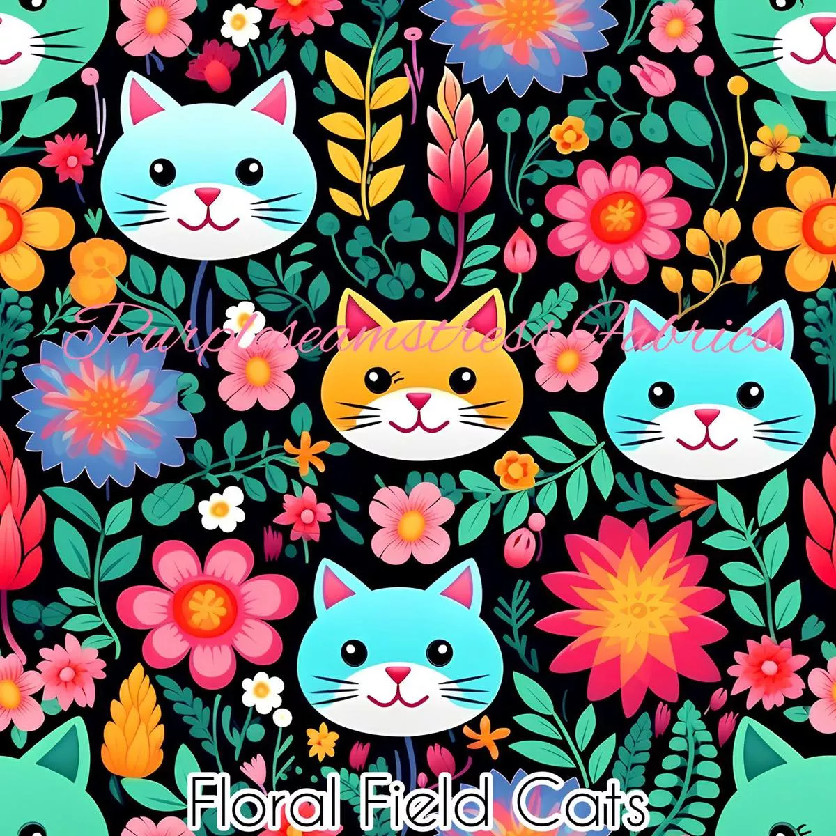 Floral Field CatsFabric