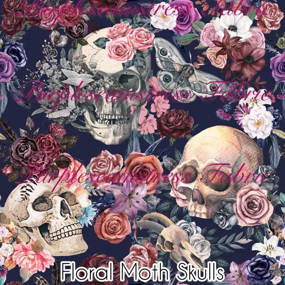 Floral Moth SkullsFabric