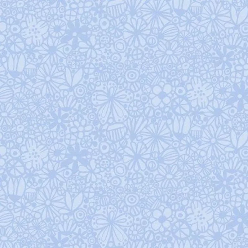 Flowers Packed Blue Fabric Yardage