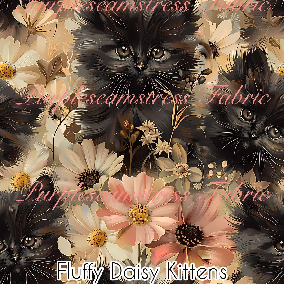 Fluffy Daisy KittensFabric