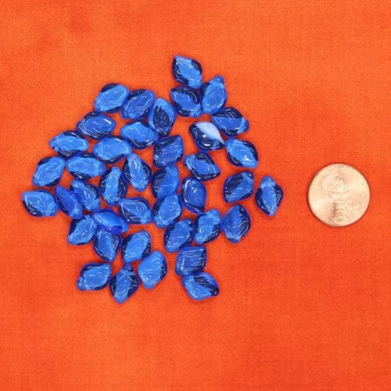 Glass Leaf Beads, Bright Blue