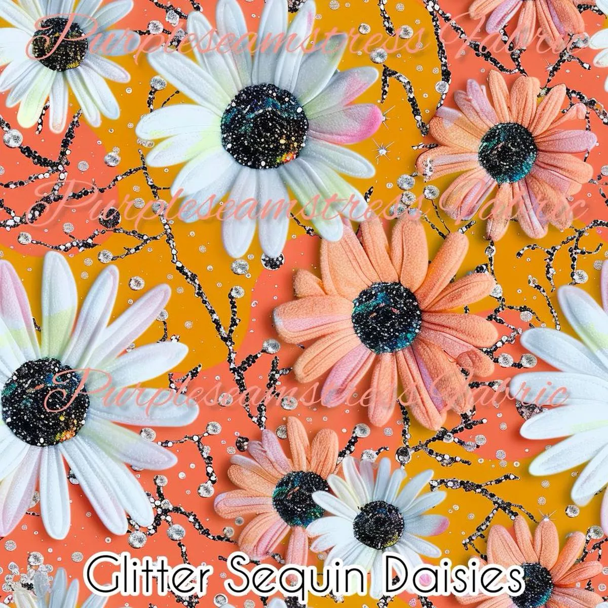 Glitter Sequin DaisiesFabric