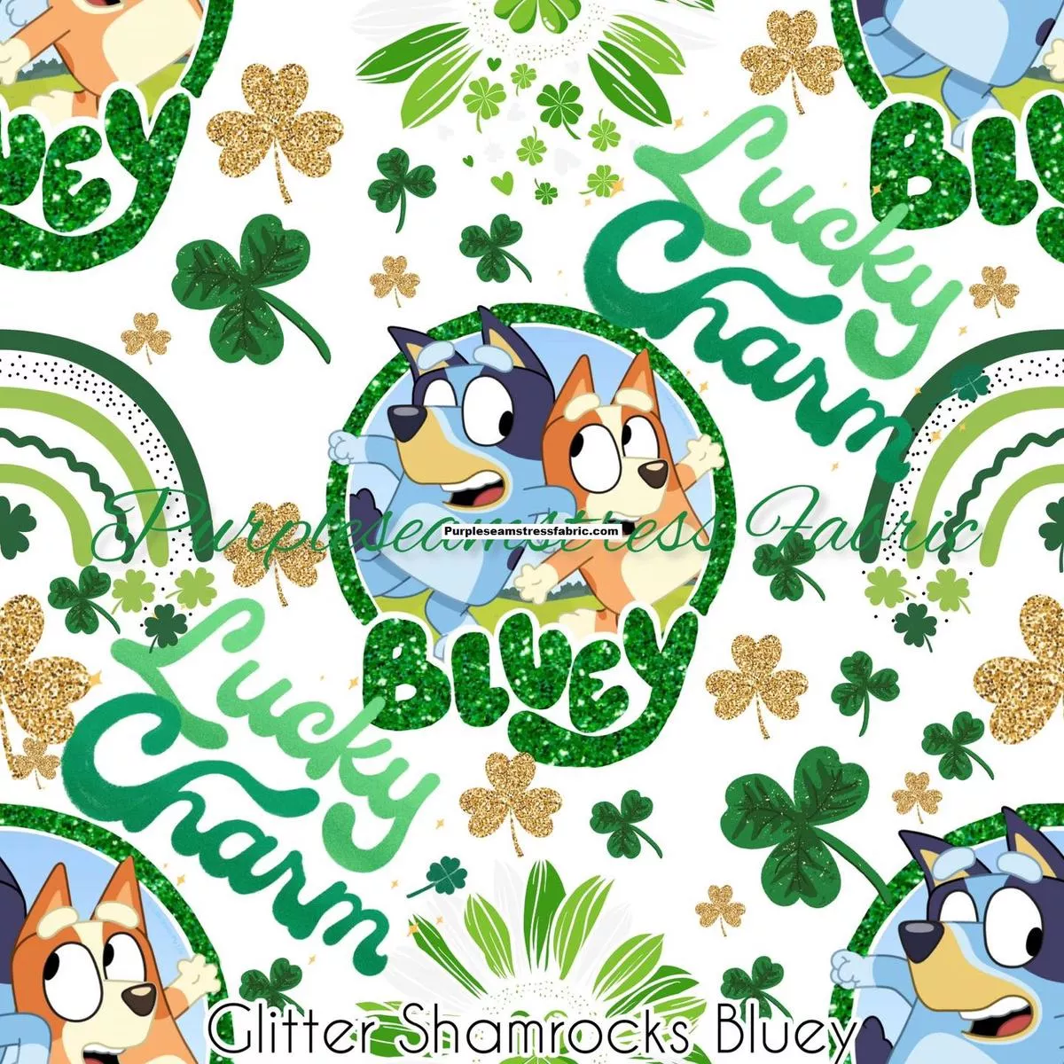 Glitter Shamrock BlueyFabric