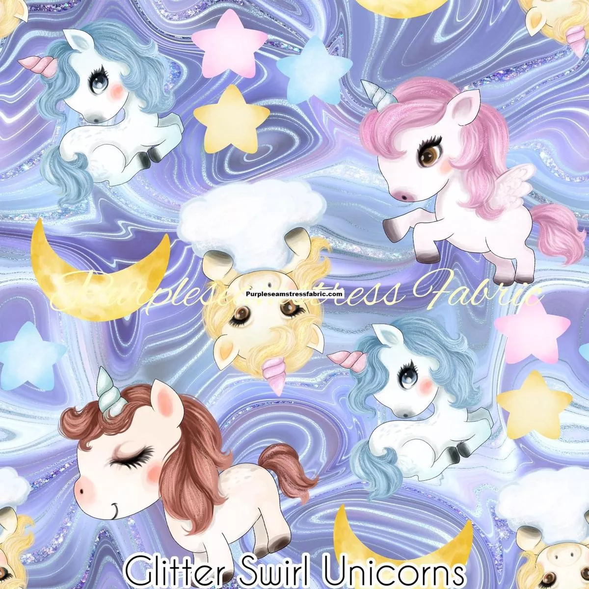 Glitter Swirl UnicornsFabric