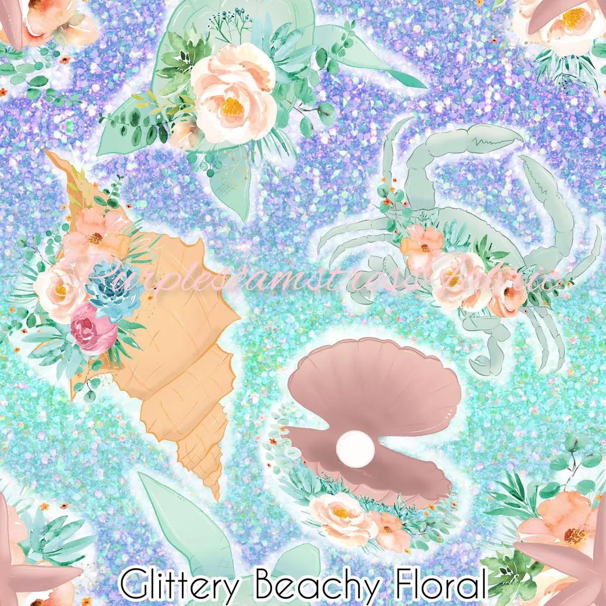 Glittery Beachy FloralFabric