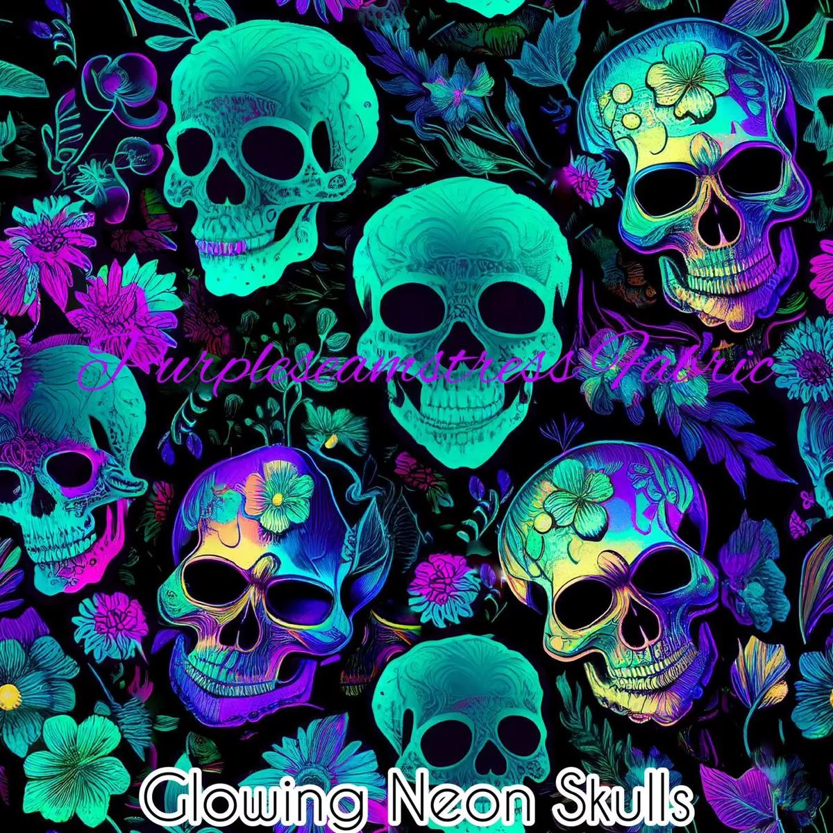 Glowing Neon SkullsFabric