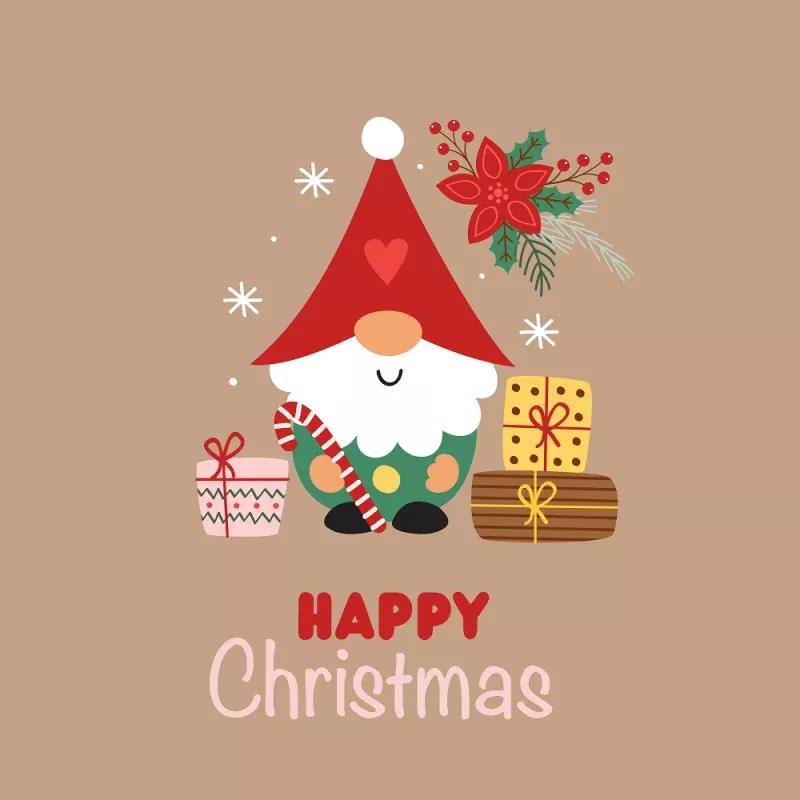 Gnome With Candy Cane Fabric Panel – Brown
