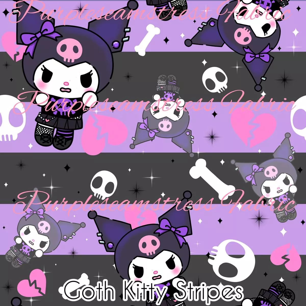 Goth Kitty StripesFabric