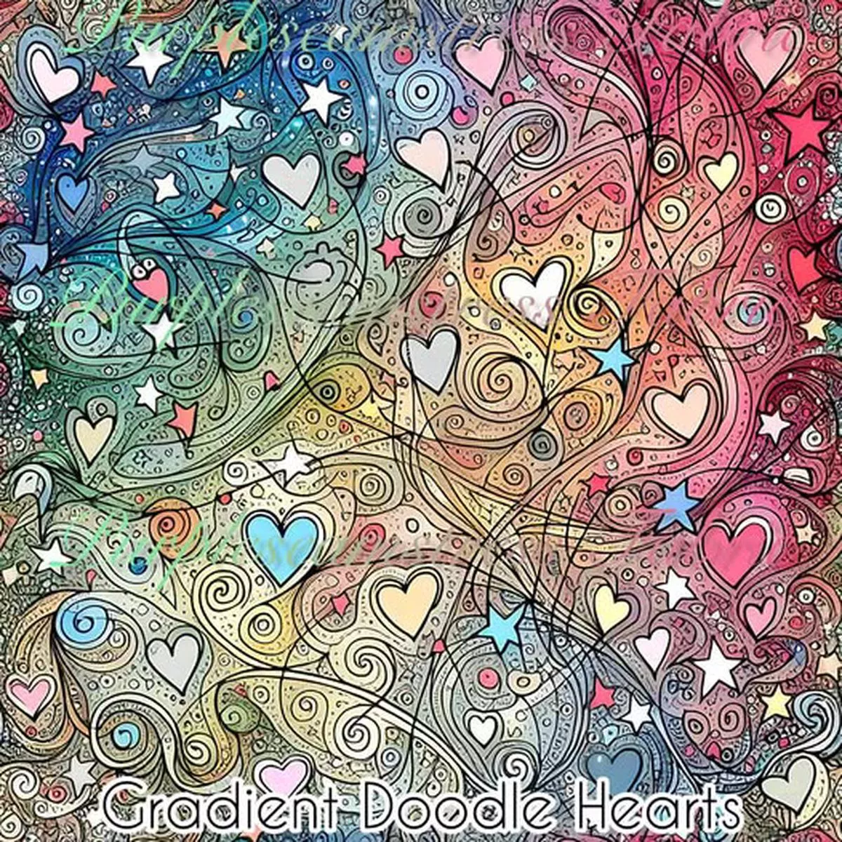Gradient Doodle HeartsFabric