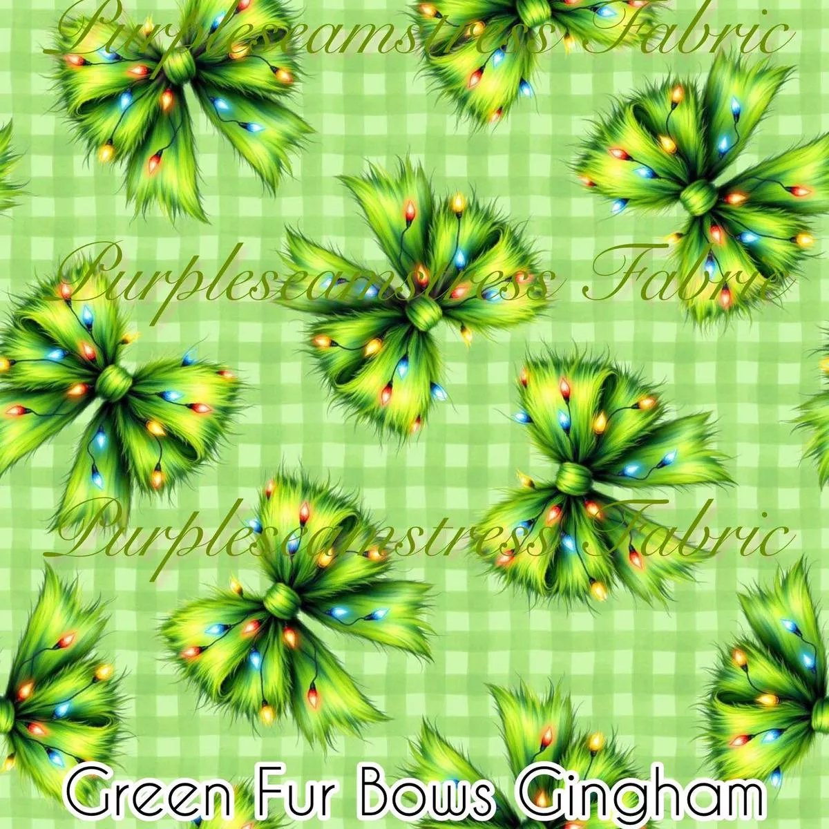 Green Fur Bows GinghamFabric