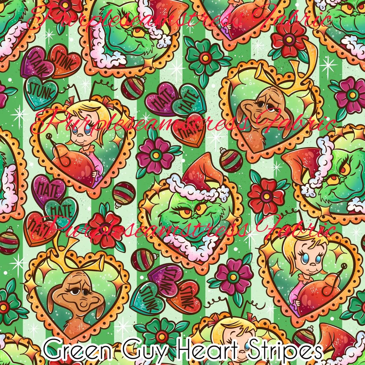 Green Guy Heart StripesFabric