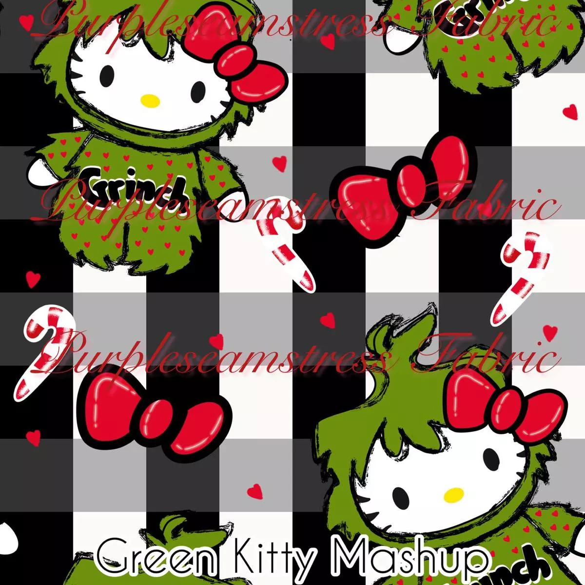 Green Kitty MashupFabric