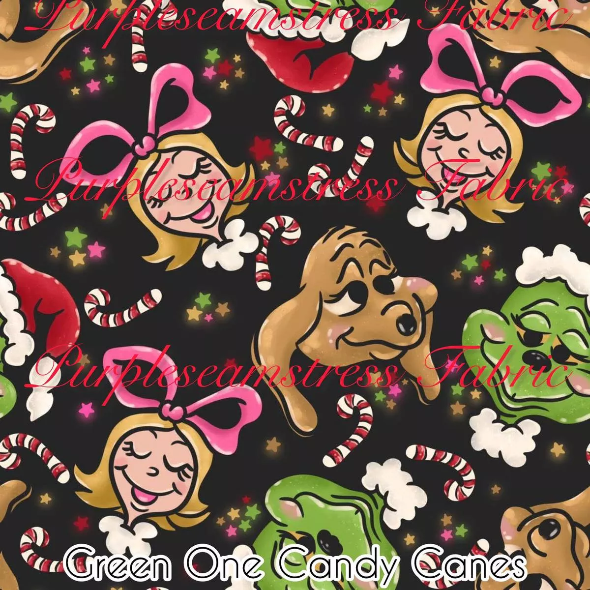 Green One Candy CanesFabric