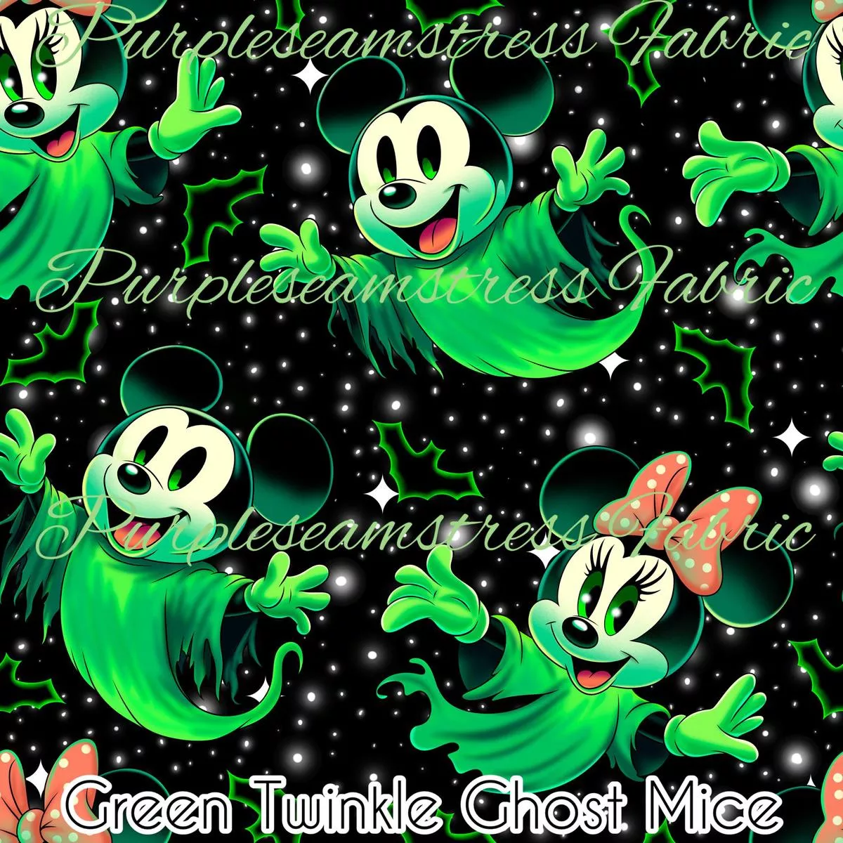 Green Twinkle Ghost MiceFabric