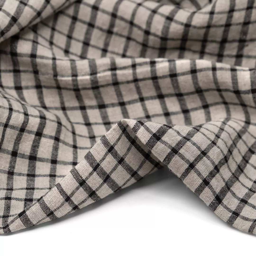 Grid Stonewashed Linen – Pebble/Black
