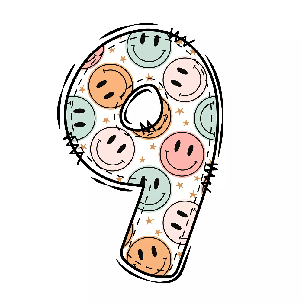 Groovy Doodle Smiley ”9” Fabric Panel