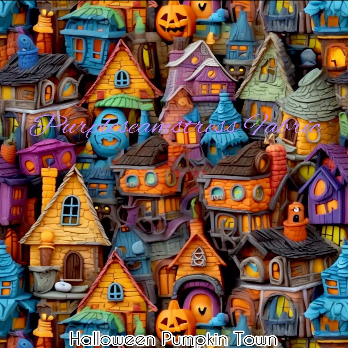 Halloween Pumpkin TownFabric