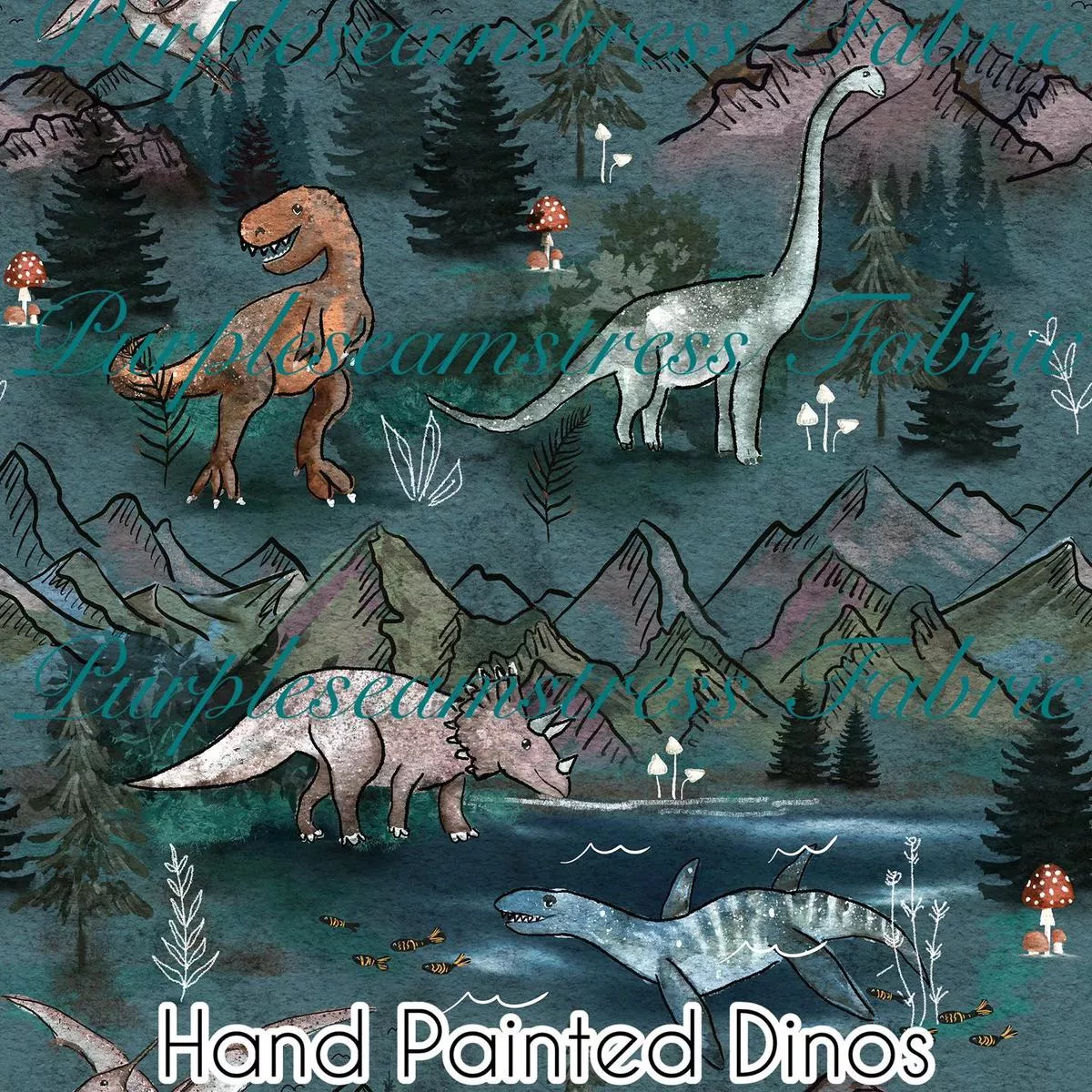Hand Painted DinosFabric