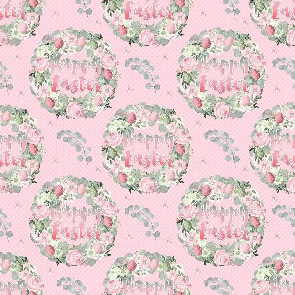 Happy Easter Wreath on Polka Dot Fabric – Pink