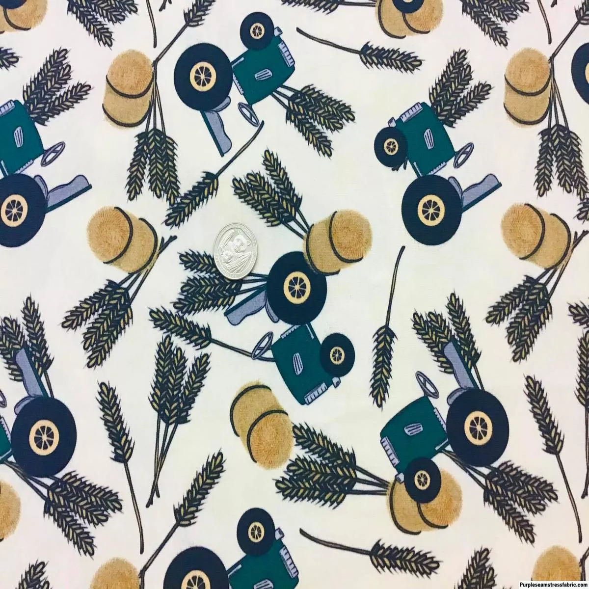 Hay Tractors on creamFabric