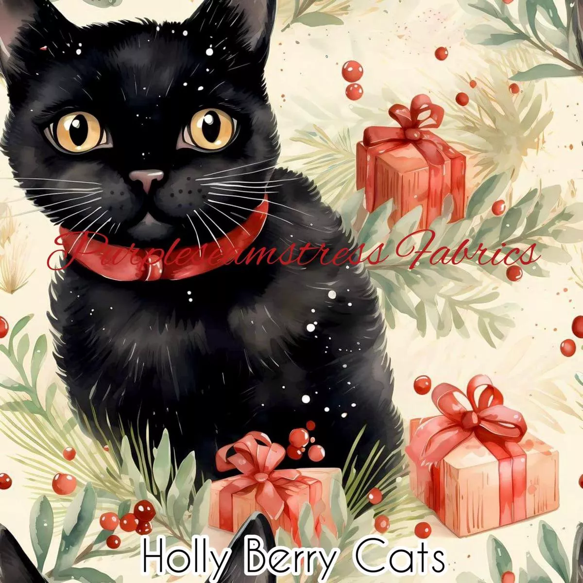 Holly Berry CatsFabric