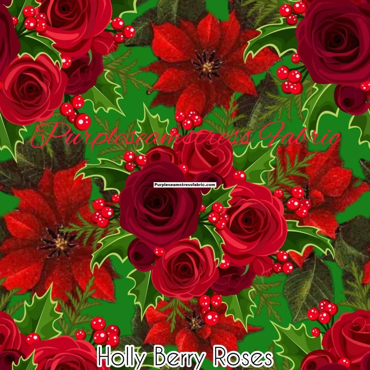 Holly Berry RosesFabric