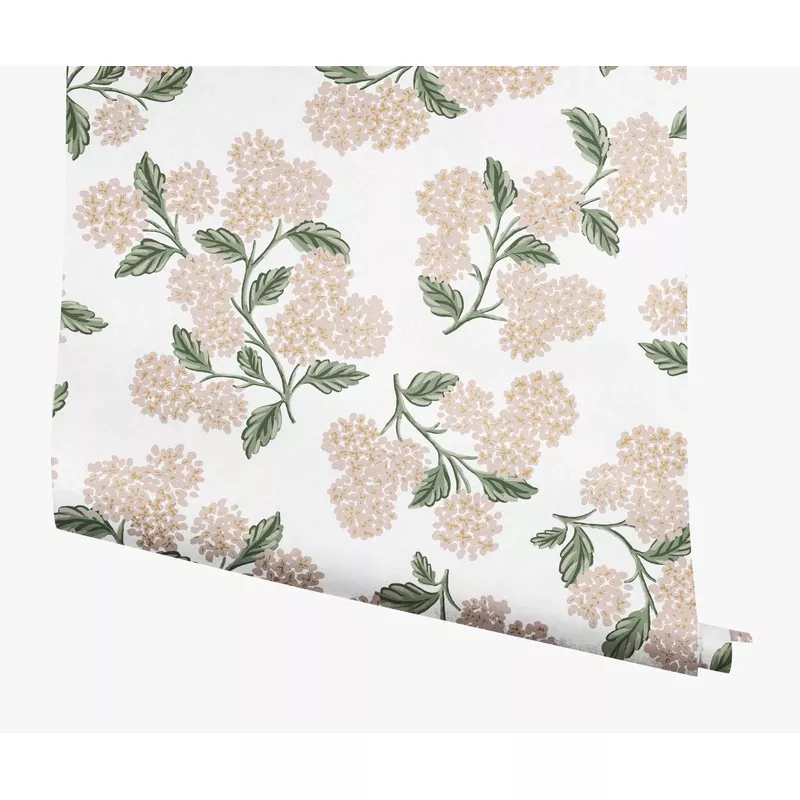 Hydrangea Wallpaper – White & Blush White & Blush