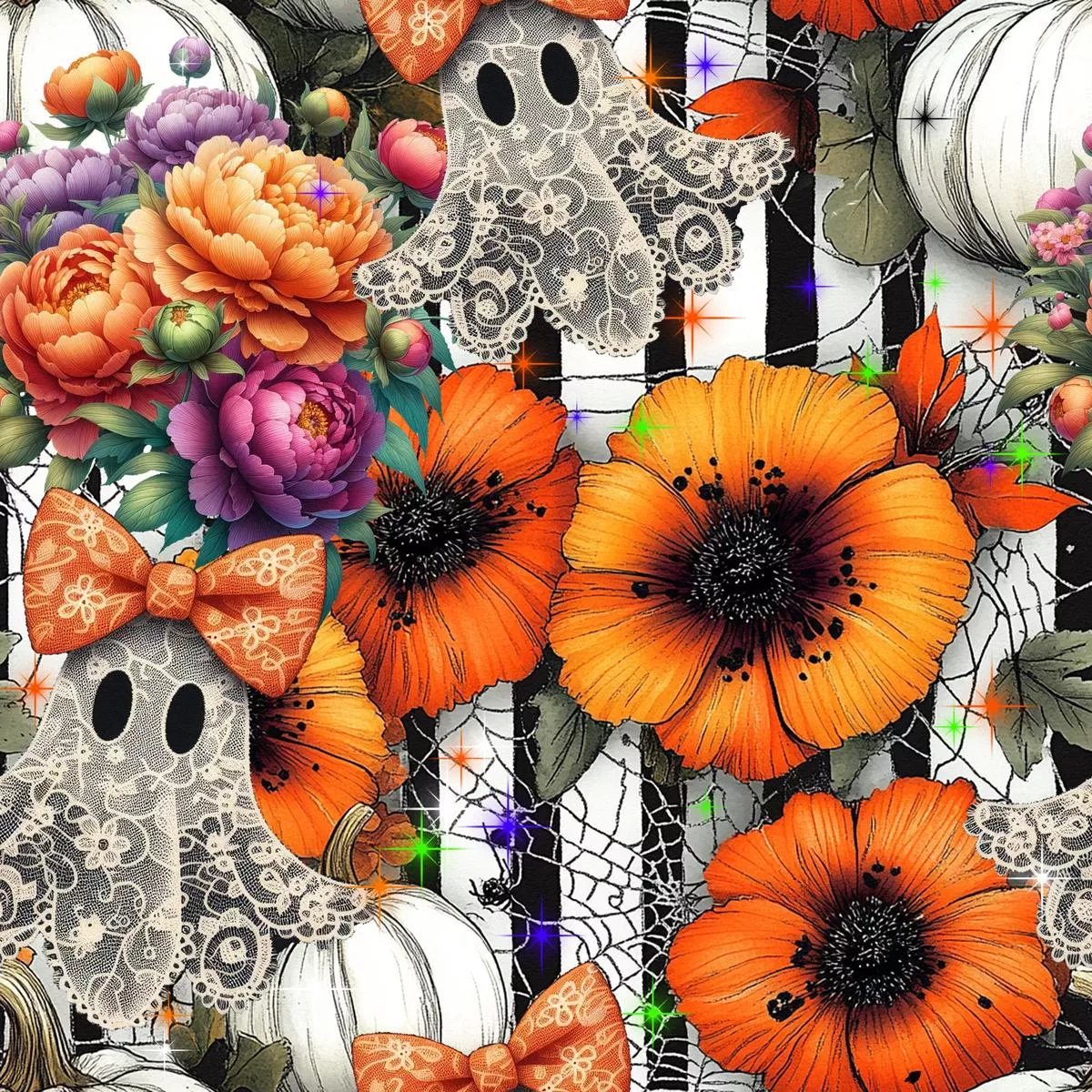 Lace Ghosties on StripesFabric