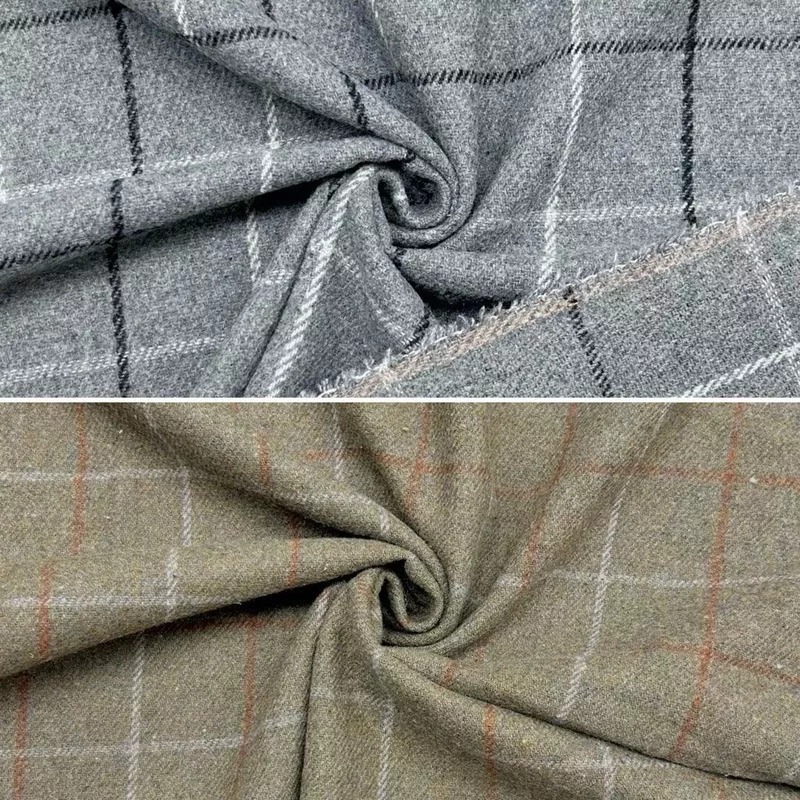 Large Squares Wool Blend Fabric Grey