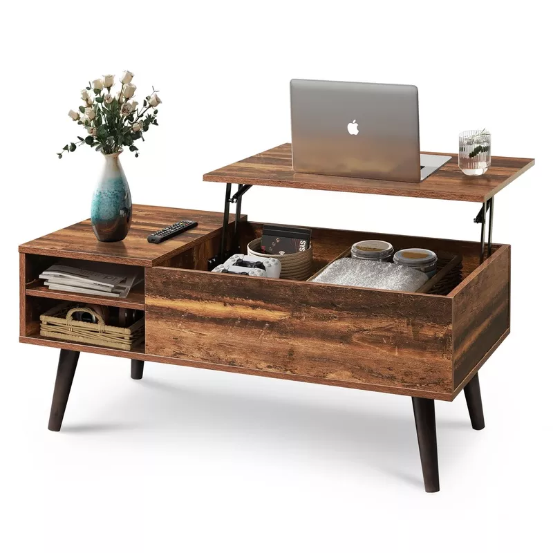 Lift Top Coffee Table with Storage Rustic Brown