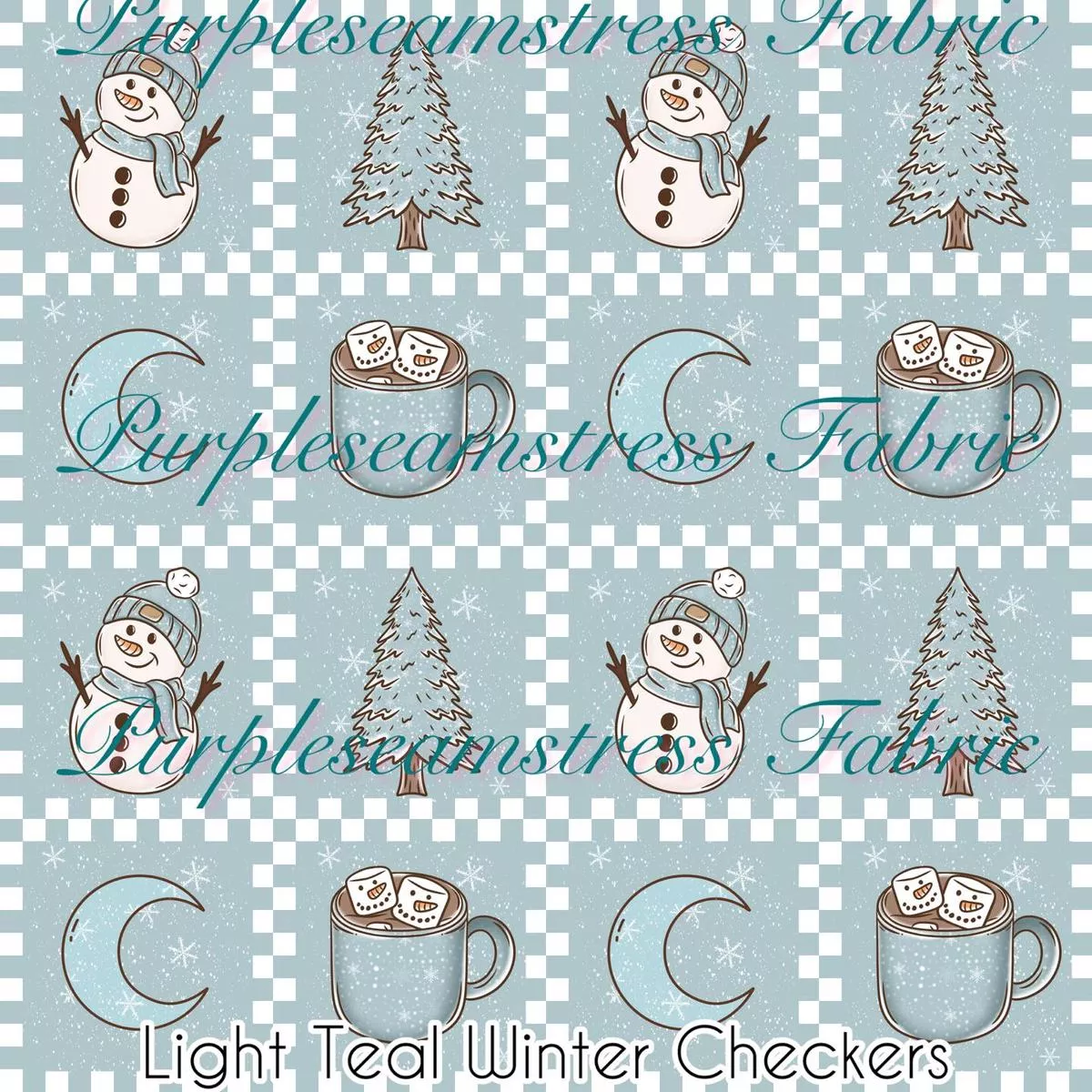 Light Teal Winter CheckersFabri…