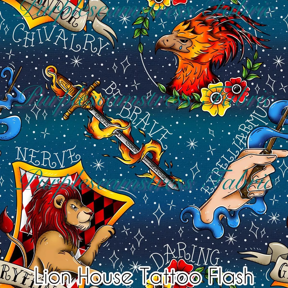 Lion House Tattoo FlashFabric