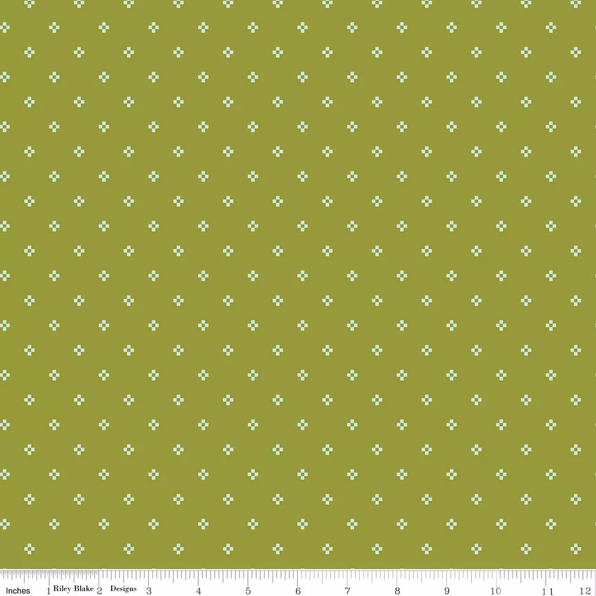 Luna Field Nine Patch Olive Quilt Fabric