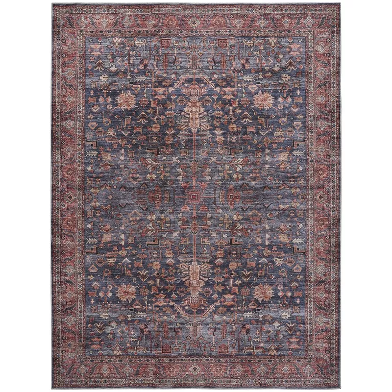 Machine Washable Persian Area RugNavy & Brick
