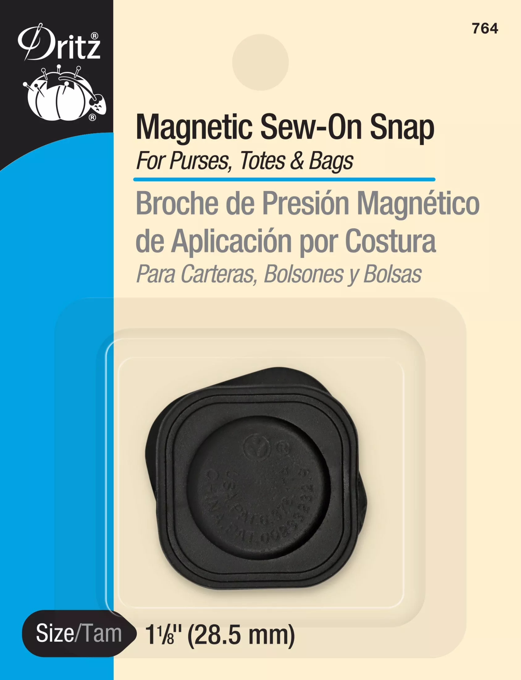 Magnetic Square Sew-On Snap, 1 Set, Black