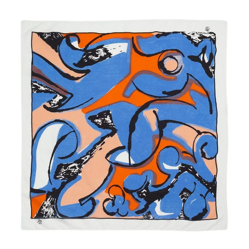 Marimekko Lierio Eldfamn Blue / Orange Scarf