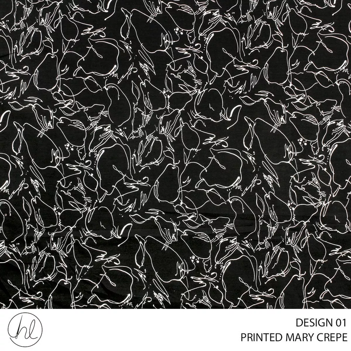 MARY CREPE PRINTED FABRIC 150CM BLACK ROLL ROLL 003