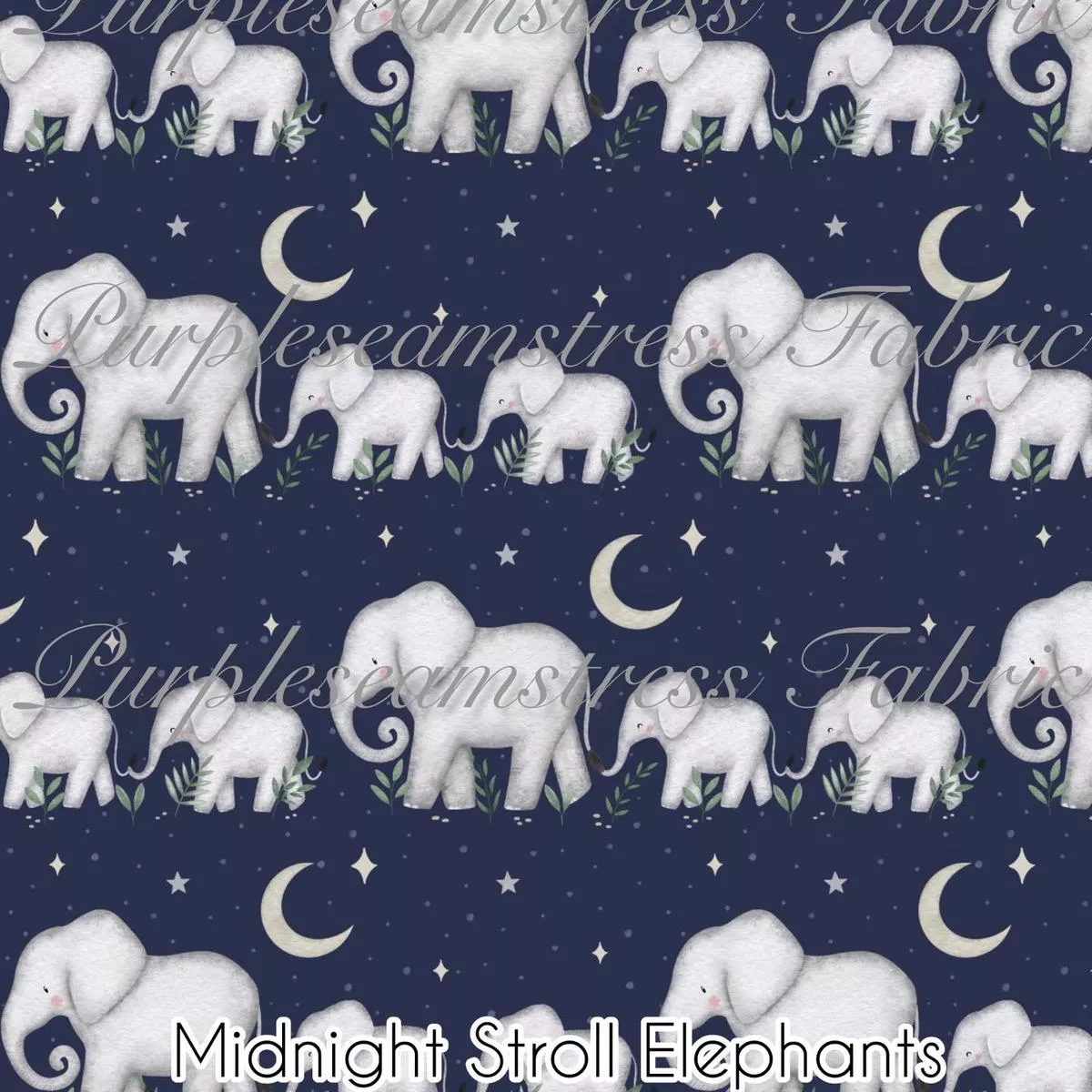 Midnight Stroll ElephantsFabric