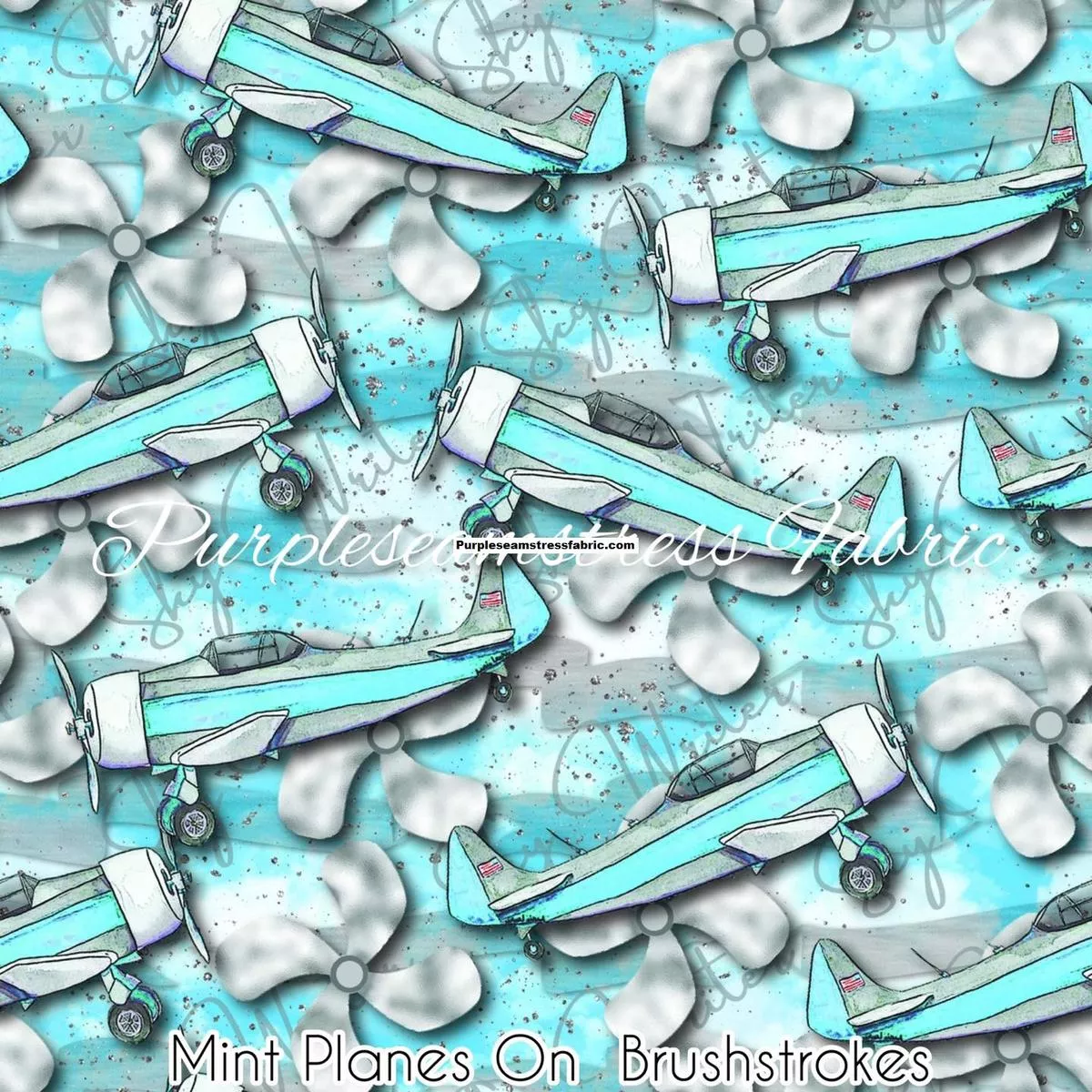 Mint Planes On BrushstrokesFabr…