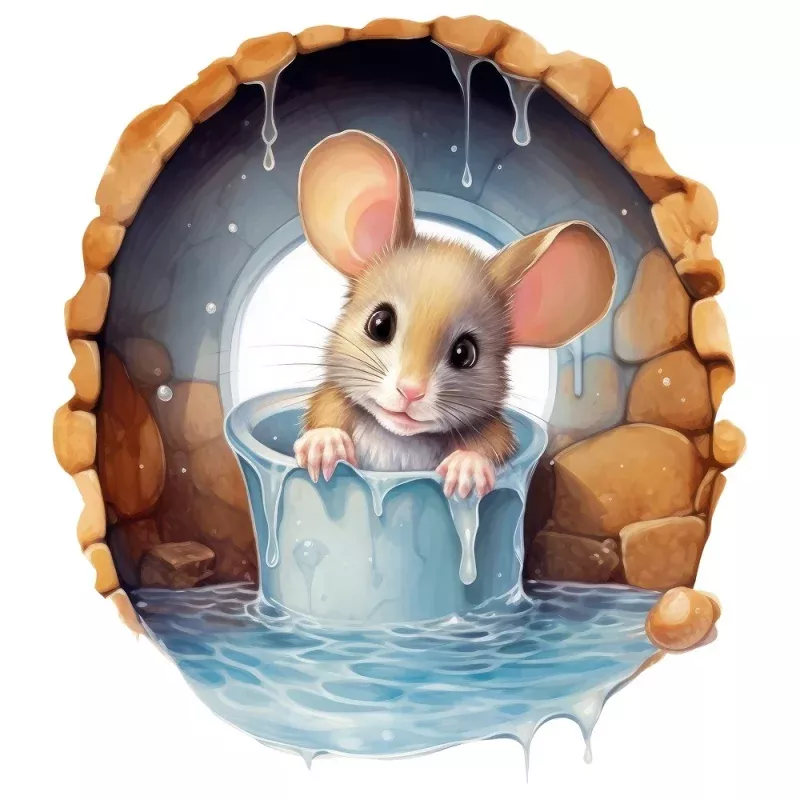 Mouse Taking a Bath Fabric Panel