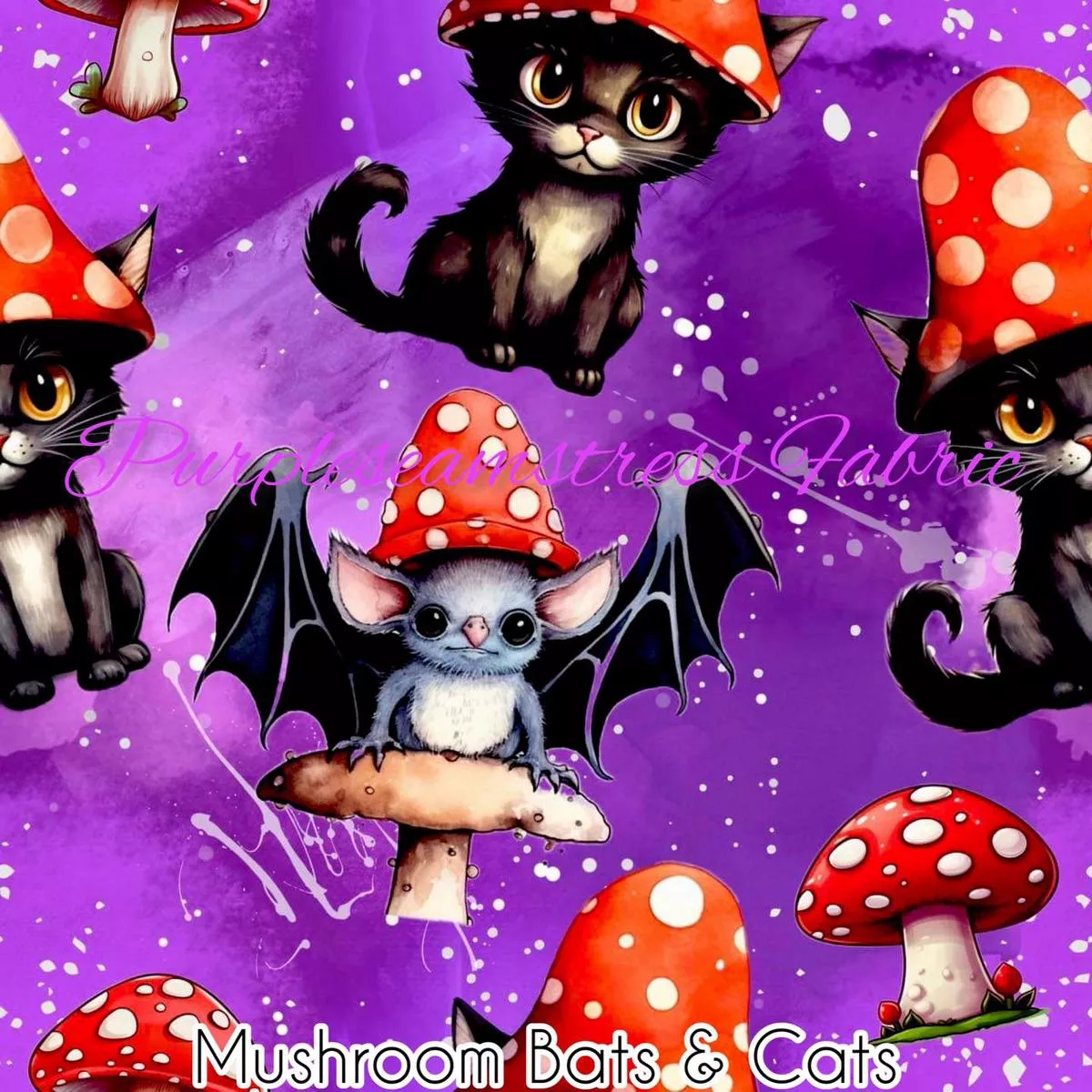 Mushroom Bats & CatsFabric